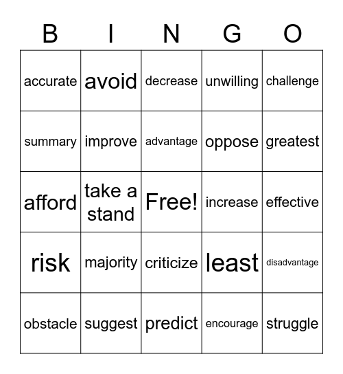 Power Word Q1 and Q2 Bingo Card