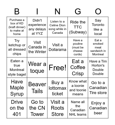 Canadian Bingo Card