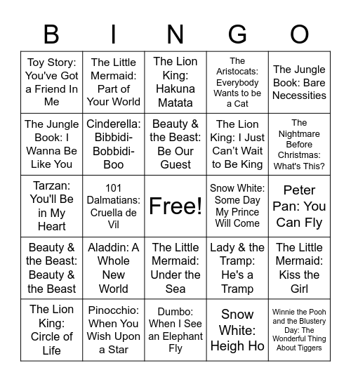 Disney Bingo Card