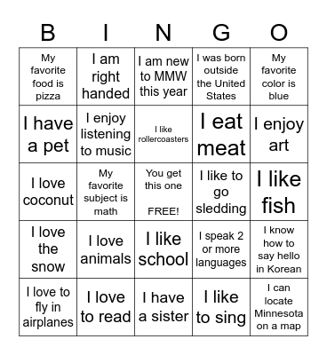 Get to Know Me Bingo Card
