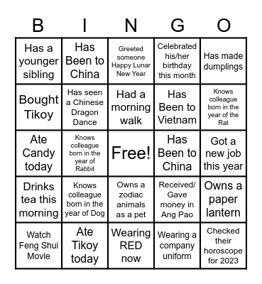 CHINESE NEW YEAR EDITION Bingo Card