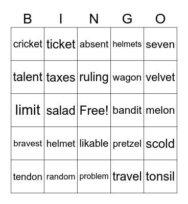 UNIT. 5 Bingo Card