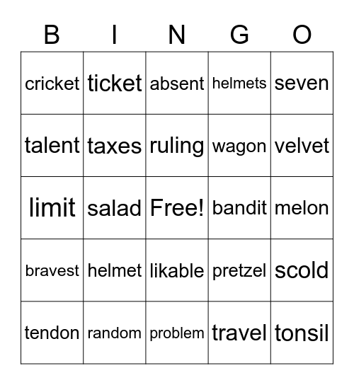 UNIT. 5 Bingo Card