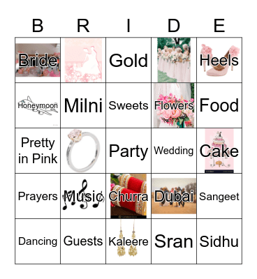 Harjot's Bridal Bingo Card