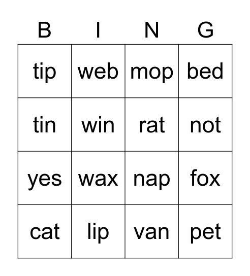 CVC Bingo Card