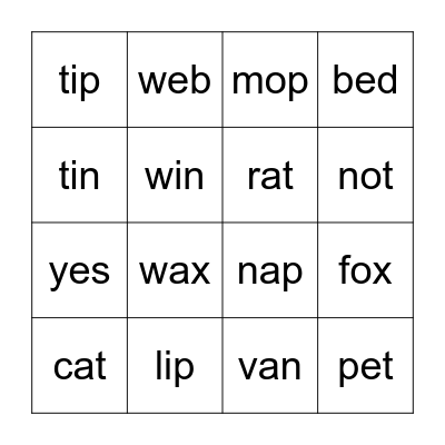 CVC Bingo Card