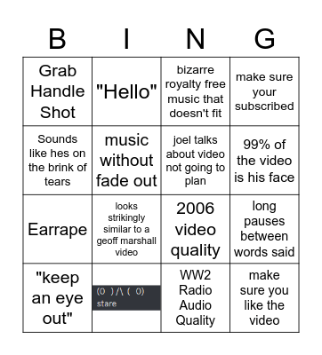Joel Hardy Video Bingo Card