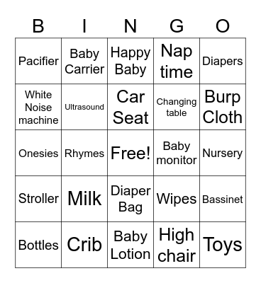 Baby Shower Bingo Card