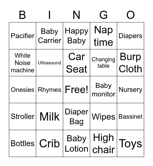 Baby Shower Bingo Card