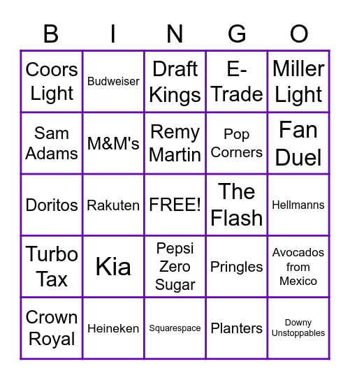 Super Bowl LVII Bingo Card