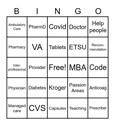 Pharmacy BINGO Card