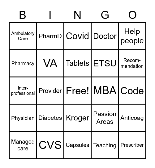 Pharmacy BINGO Card