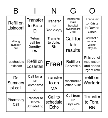 Phone Operator Bingo Card