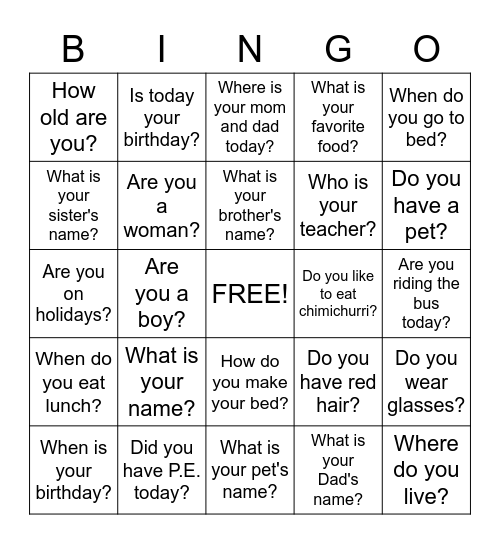 Wh Question Bingo  and Yes/No Bingo Card