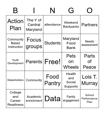 Community School Bingo Card