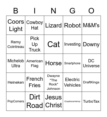 Super Bowl LVII Commerical BINGO Card