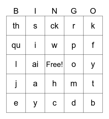 special sounds kindergarten Bingo Card