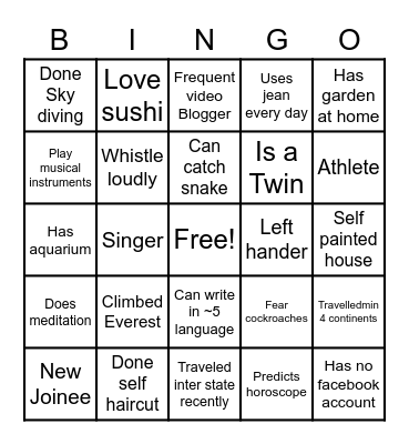 Team Building Bingo Card