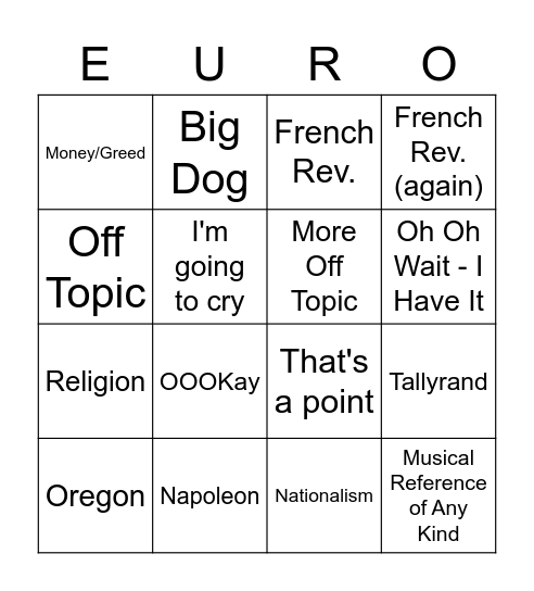 AP EURO Bingo Card