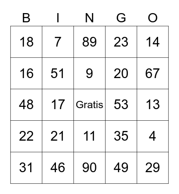 Los Numeros Bingo Card