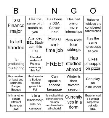 Meet Me Bingo - BEL Addition! Bingo Card