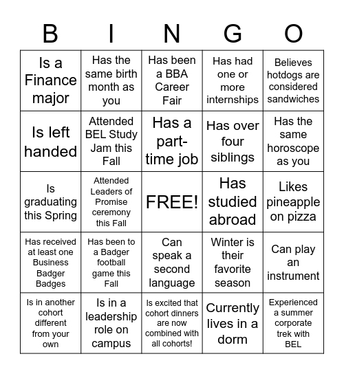 Meet Me Bingo - BEL Addition! Bingo Card