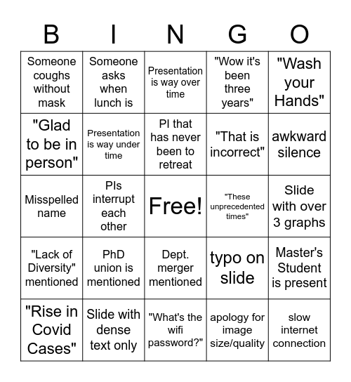 EHE Retreat Bingo Card