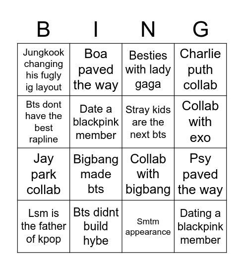 What will alternative universe bts do or say next Bingo Card