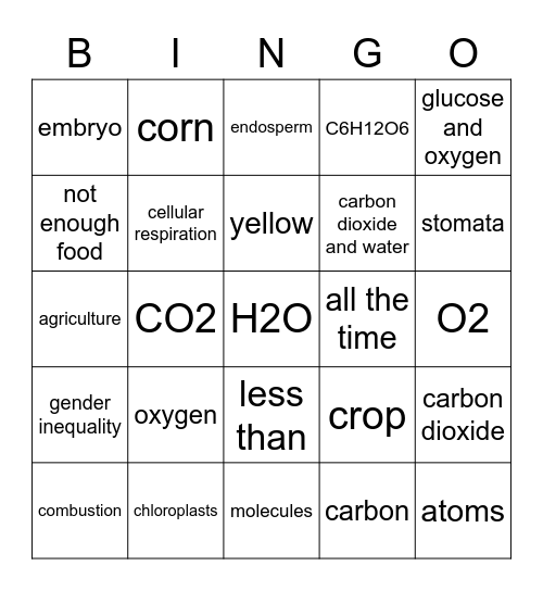 Plant Review Bingo Card