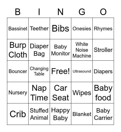 Baby Shower Bingo Card