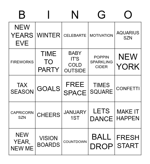 HAPPY NEW YEAR! Bingo Card