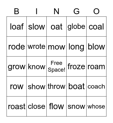 Long O Bingo Card