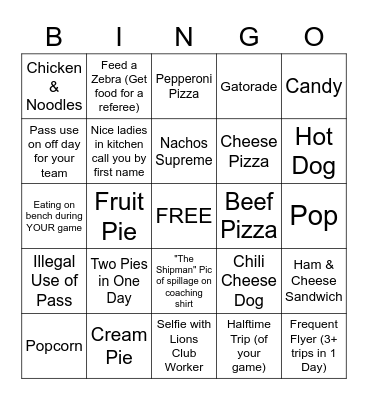 Concession Stand BINGO Card