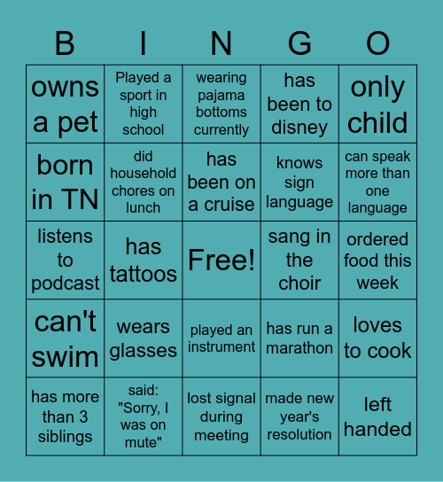 Getting to know you.. Bingo Card