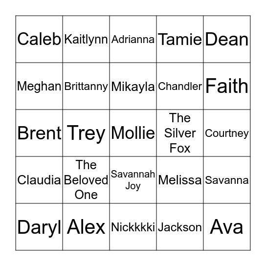 Bronkema Thanksgiving Bingo Card