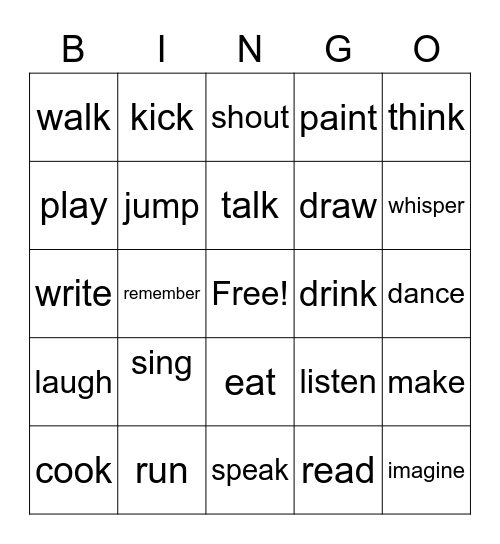 Verbs Bingo Card