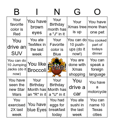 Thanksgiving Bingo Card
