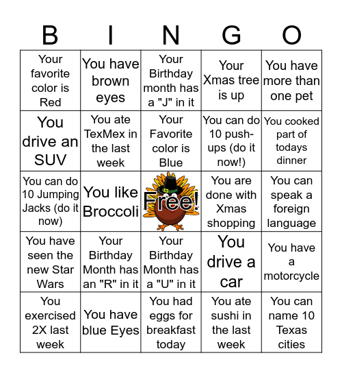 Thanksgiving Bingo Card