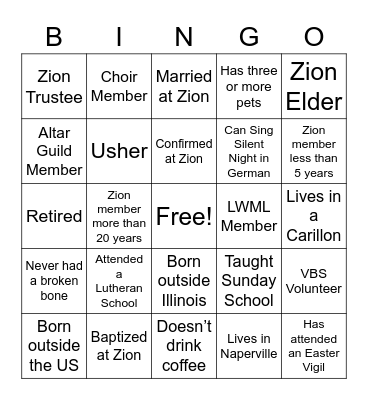 Zion Bingo Card