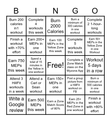 February Fitness Challenge Bingo Card