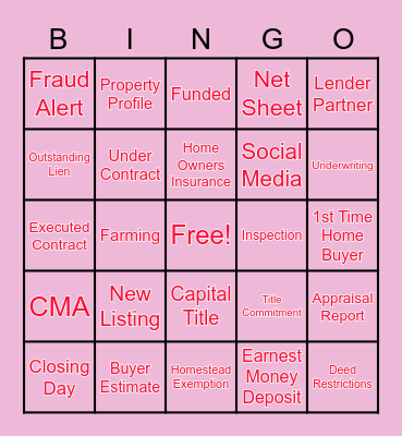 Real Estate Bingo Card