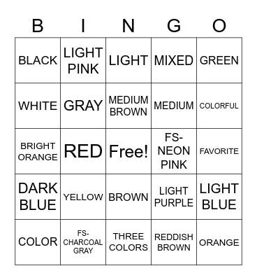 COLORS Bingo Card