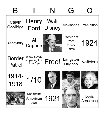 People of the 1920s & MEXAMS Bingo Card