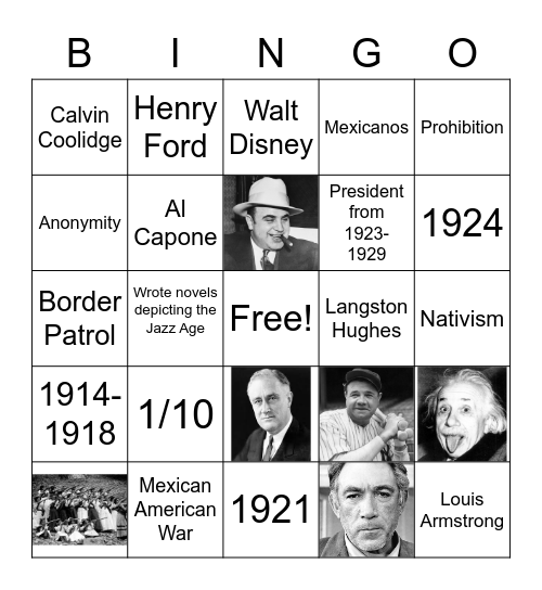 People of the 1920s & MEXAMS Bingo Card