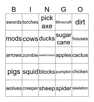 Minecraft  Bingo Card