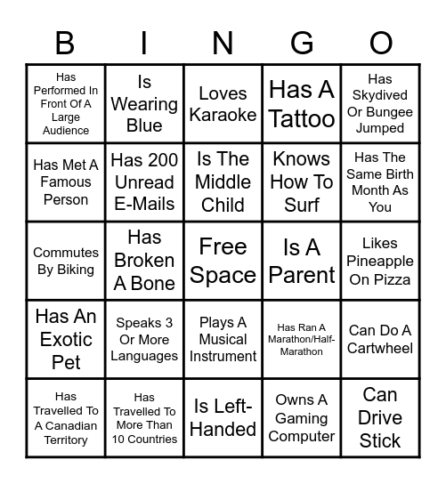 Holiday Party Bingo Card