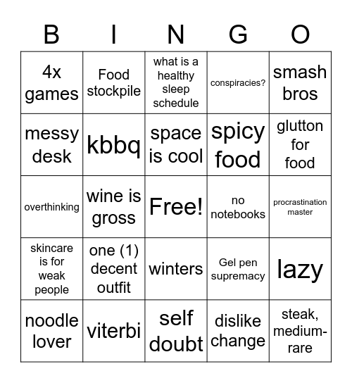 Ningo Bingo Card