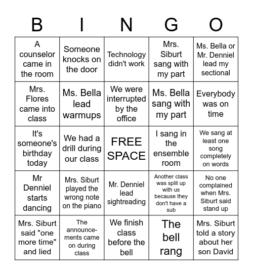 Friday Bingo Card