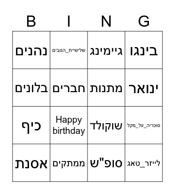 יום הולדת לגיא ודן Bingo Card