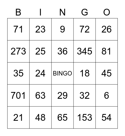 Bingo 6 ano Bingo Card